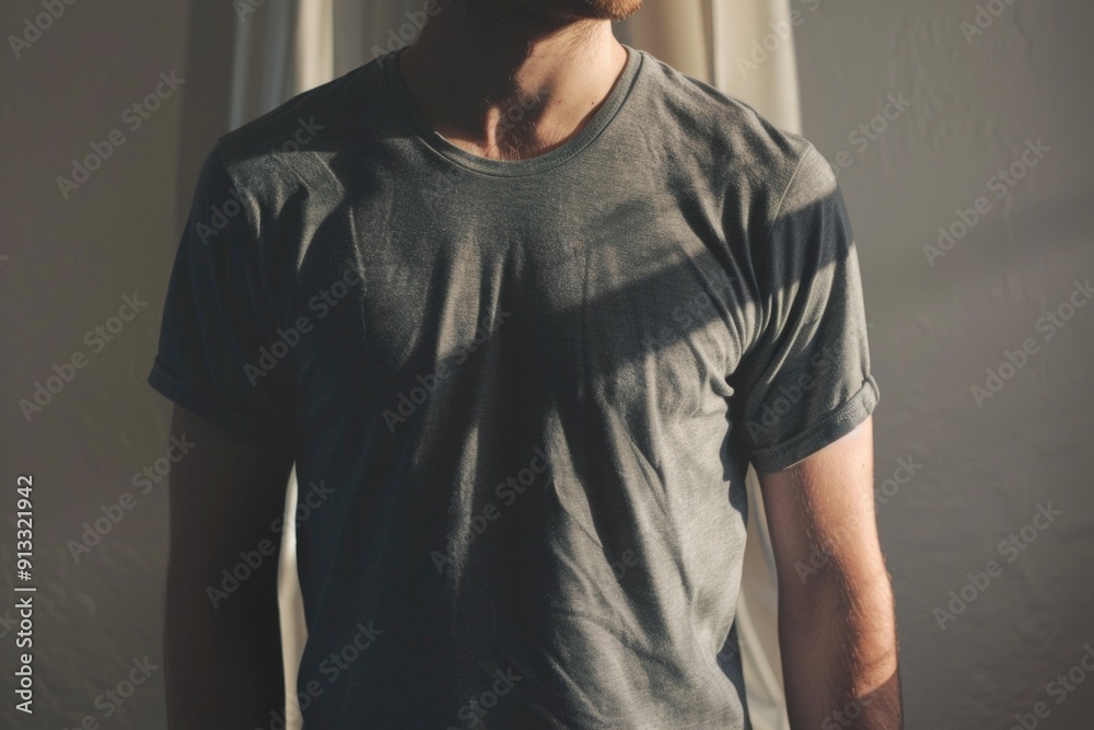 Poster A person standing near a window with a view