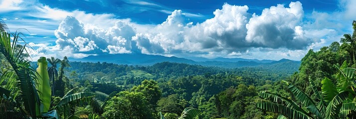 jungle, cloudy blue sky -