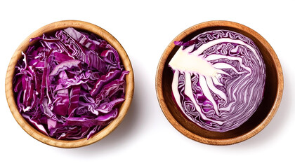 Fototapeta premium Red Cabbage in wooden bowl isolated on white background