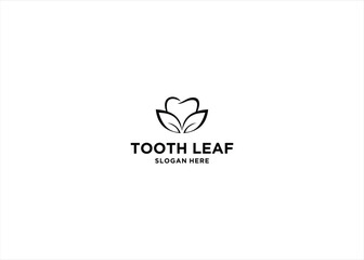 dental care logo design with tooth and leaf concept