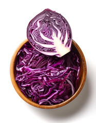Fototapeta premium Red Cabbage in wooden bowl isolated on white background