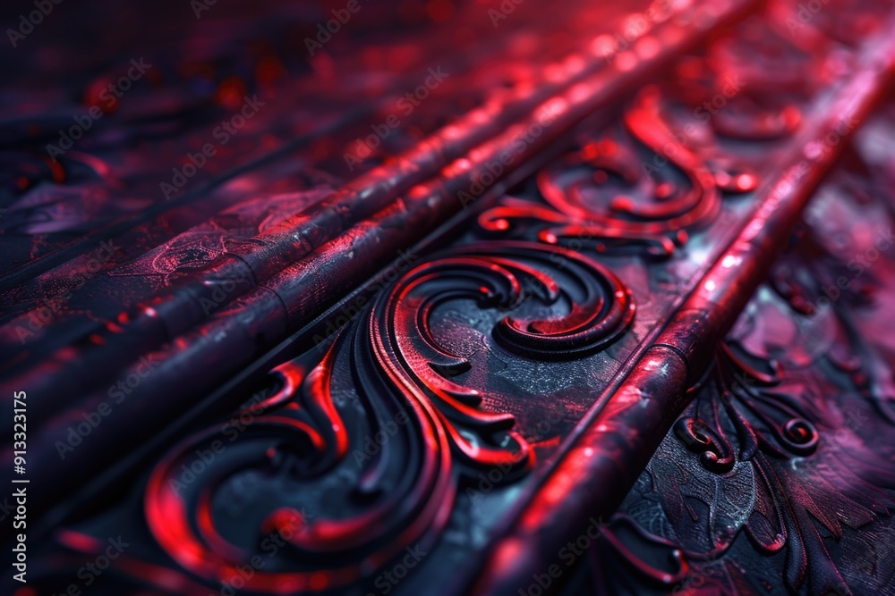 Aufkleber close-up view of a metallic surface with red lights