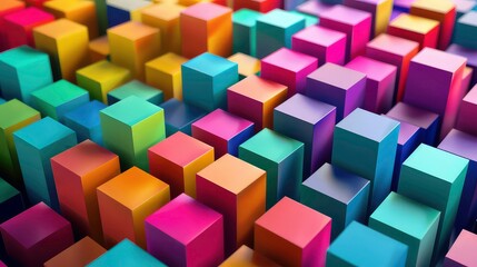 Obraz premium A close-up view of a colorful abstract pattern of various sized cubes, with a depth of field effect.