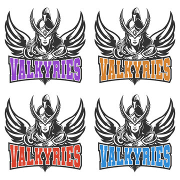 Valkyries Illustration Clip Art Design Shape. Mascot Silhouette Icon Vector.