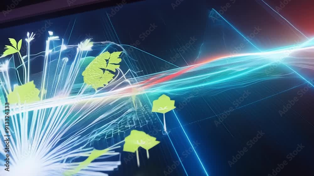 Poster bright and colorful light waves move fluidly across a dark background, creating an engaging visual d