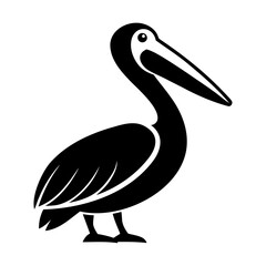 Black silhouette pelican bird icon and vector illustration