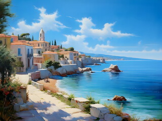 Fototapeta premium view of the old town on the beach