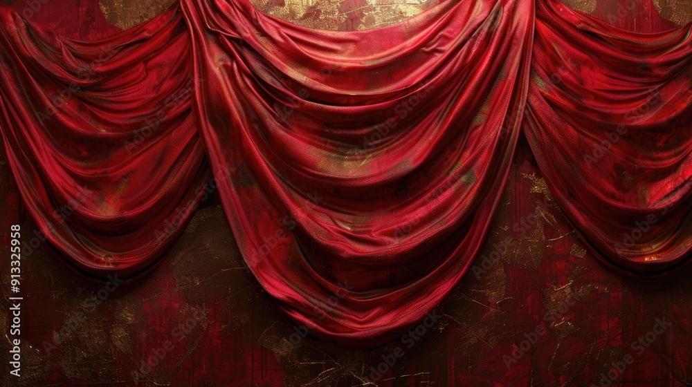 Poster a red curtain hangs from the side of a wall, ready to be opened or closed