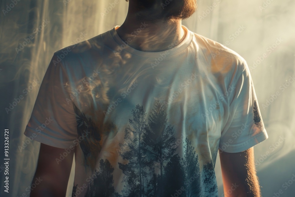 Poster A person standing in front of a curtain, with some texture and pattern visible