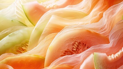 Sliced Melon Fruit and Delicate Lace Fabric Overlay