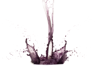 Grape acai purple Juice pouring and splash as crown water. Grape acai purple Juice explode bubble splash in mid air. Purple liquid element water. White background isolated photography