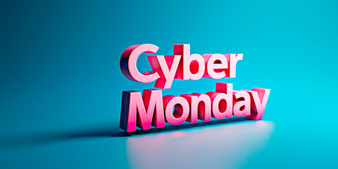 Cyber Monday is a day for online shopping. A pink and blue background with the words "Cyber Monday" written in pink letters. Concept of excitement and anticipation for the upcoming shopping event