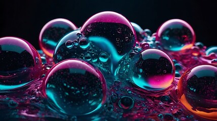 Glow shapes neon bright color 3d fluid bubbles