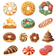 16. Christmas cookie clipart, dessert element, various shapes, colorful icing, isolated on white background