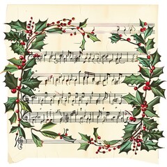 18. Christmas carol sheet music clipart, musical element, vintage style, isolated on white background