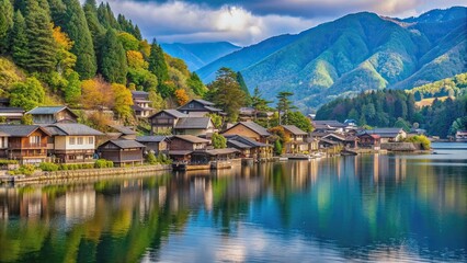 Scenic view of Oshino Hakkai nestled between Lake Kawaguchiko and Lake Yamanakako in Japan, Oshino Hakkai, Lake Kawaguchiko