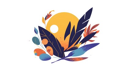 Obraz premium Autumn's Embrace: A vibrant illustration of fall foliage encircling a warm, setting sun, capturing the essence of autumn's beauty. 
