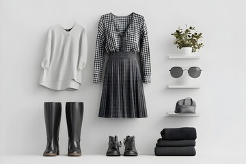 Meticulously Arranged Garments and Accessories in Sleek 3D Rendering