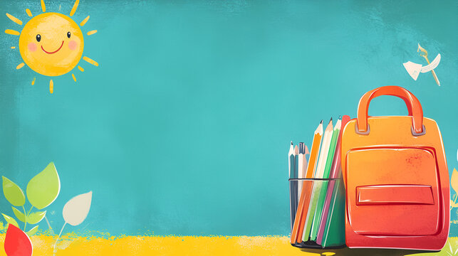 fondo escolar representando el regreso a clases con una mochila y colores fondo divertido con espacio para copiar concepto escolar aprendizaje inicio de curso