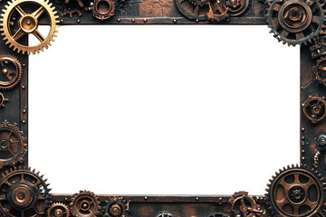 Steampunk Frame of Gears, transparent background, white background