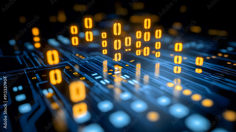 Poster glowing binary circuit board abstract digital technology backdrop with futuristic vibes minimalist a