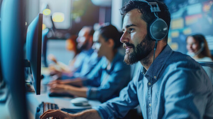 Obraz premium Sales team using CRM software to manage leads.