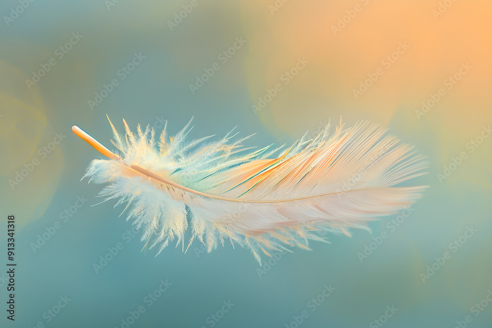 Wall mural Elegance in Flight: The Intricate Beauty and Grace of a Floating Feather Captured in Stunning Detail