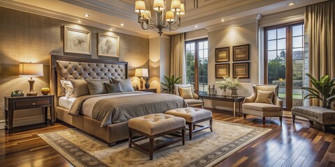 Luxuriously comfortable bedroom with cozy textures and warm ambiance , luxury, comfort, cozy, textiles, bedroom, interior design