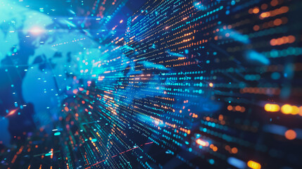 Naklejka premium Data center on cloud cyber security and Blue Binary Data Software Programming Code Background. Random Parts of Program Code. Digital Data Technology Concept