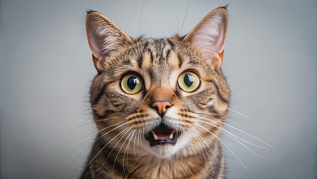 Closeup of a scared cat with mouth open and wide eyes, cat, feline, pet, fear, scared, wide eyes, closeup, animal, mammal, domestic