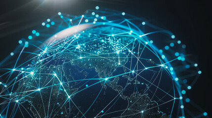 Obraz premium background network points Earth's surface wave background Abstract digital wave background information technology background The background is the background. gradient wave digital wave ban 
