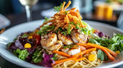 Seafood Salad with Crispy Noodles and Carrots