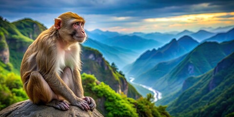 A monkey exploring the beautiful mountains , monkey, wildlife, nature, adventure, hiking, exploring, landscape, wilderness