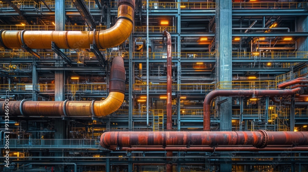 Wall mural Industrial Architecture: A Maze of Pipes and Steel