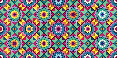Colorful seamless pattern with geometric shapes , abstract, vibrant, decorative, repeat, texture, modern, background, design