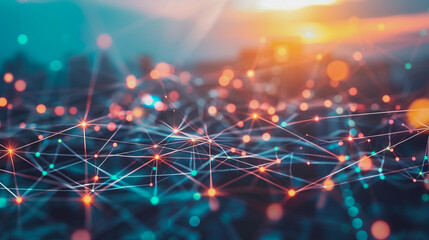 Smart digital Innovation city with connection network reciprocity over the cityscape .Concept of future smart wireless digital city and social media networking systems that  people within the city