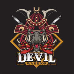 Vector Illustration of Hog Samurai with Sword and Ronin Mask in Vintage Illustration Available for Tshirt Design