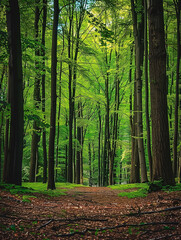 Fototapeta premium Beautiful view of the autumn forest in the morning. The leaves have turned yellow and red. digital landscape illustration