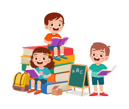 little kid read book together with friend