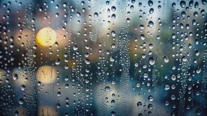 Cool, grey blurred background with the effect of raindrops on a window, creating a moody atmosphere , rainy, window, blur