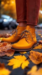 Fall boots, vibrant colors, stylish attire, close-up, inviting