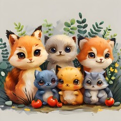 Obraz premium Charming Cartoon Animal Characters Engaging in Playful Activities