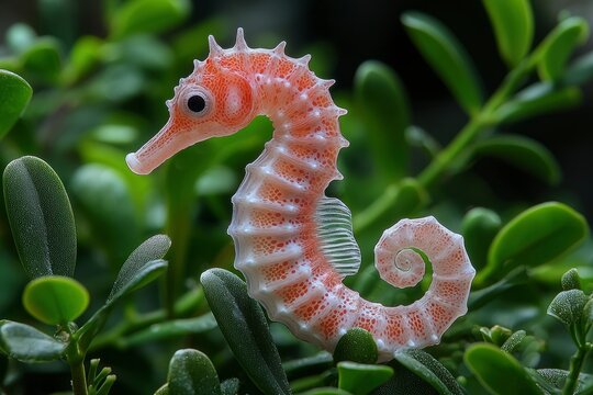 Close-up of a Seahorse in a Green Bush