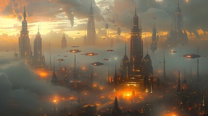 Futuristic Neon-Lit Cityscape with Soaring Skyscrapers and Hovering Vehicles