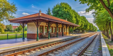 Obraz premium Traditional train stop at Sazova Park in Eskisehir, Turkey, Eskisehir, Turkey, traditional, train stop, historical