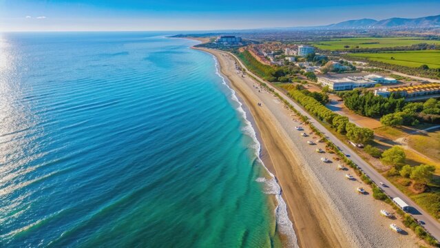 Bird's eye view of pebble beach in Tisan, Mersin, Turkey , pebbles, rocks, coast, sea, Mediterranean, shore, nature, landscape