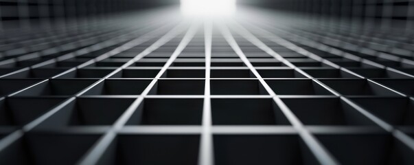 Abstract view of a structural grid with depth perspective, emphasizing lines and light, suitable for modern architecture designs.