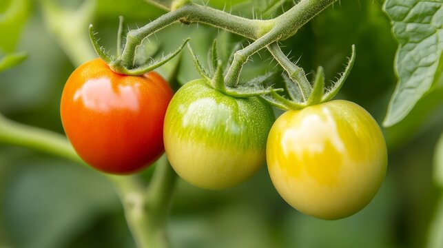 Ripening fruit, color shift, stages of maturity, detailed close-up