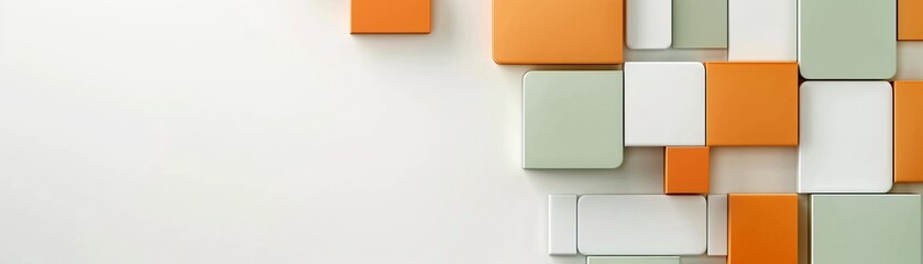 Obraz premium Abstract Geometric Pattern with White, Orange, and Green Blocks.