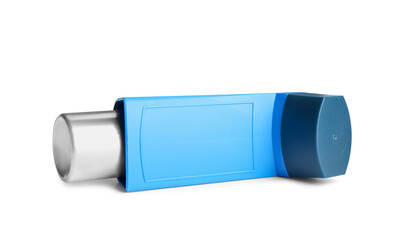 One inhaler isolated on white. Asthma treatment